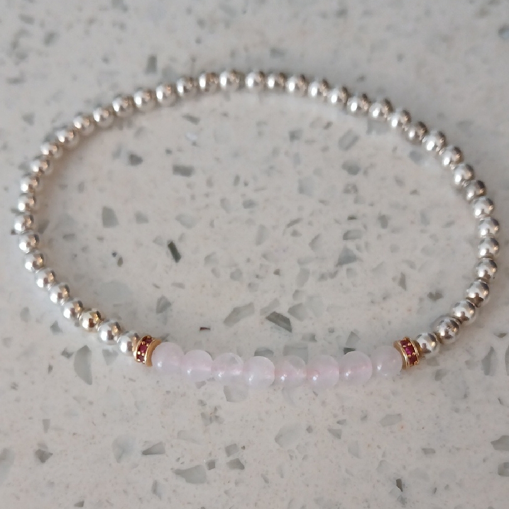 Elegant Sterling Silver and Pink tourmaline Beaded Bracelet